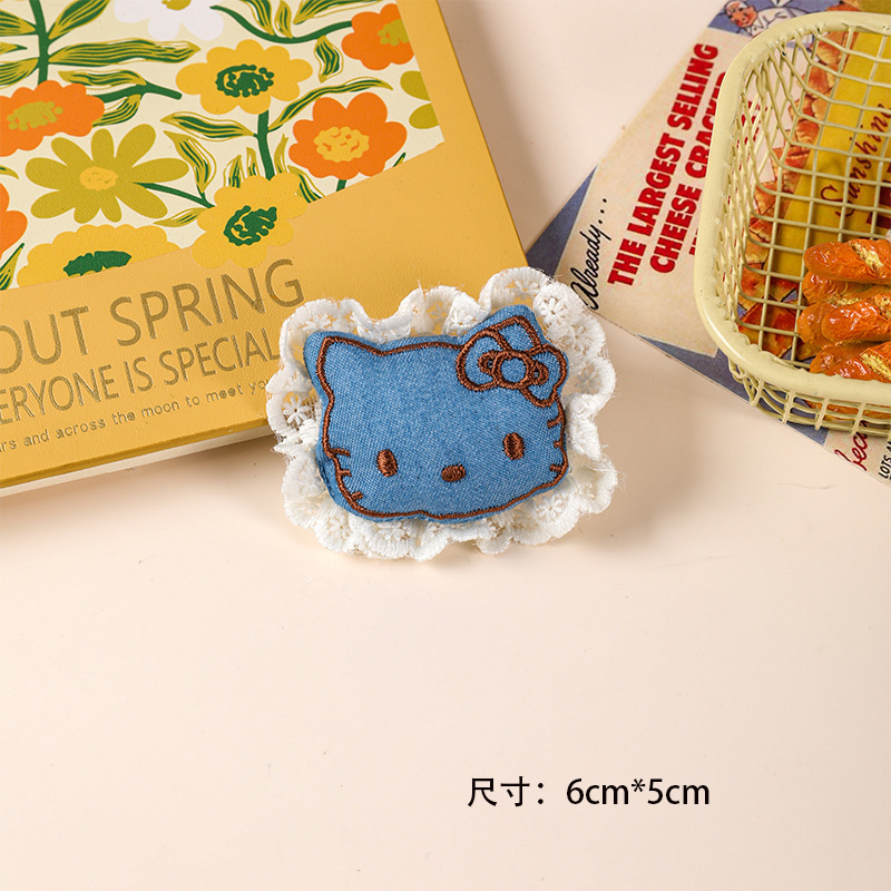 卡通蕾丝花边牛仔布小猫kt玩偶配件可爱少女发饰胸针布艺材料diy|undefined