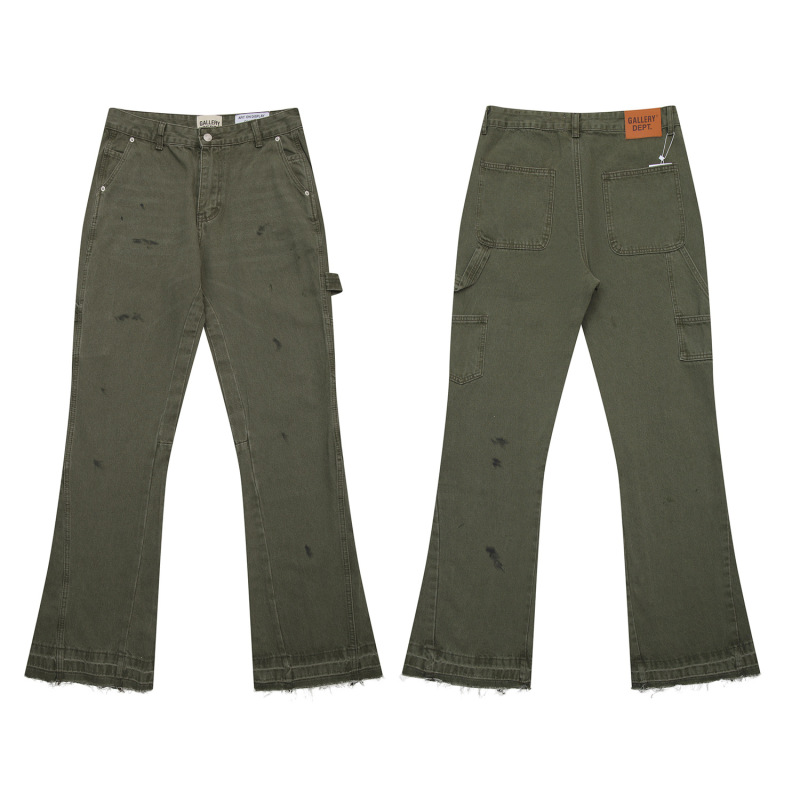 Spring and summer 2025 new GALLER splash ink splash wash Army Green stitching micro-jeans a batch of generation Spring and summer 2025 new GALLER splash ink splash wash Army Green stitching micro-jeans a batch of generation