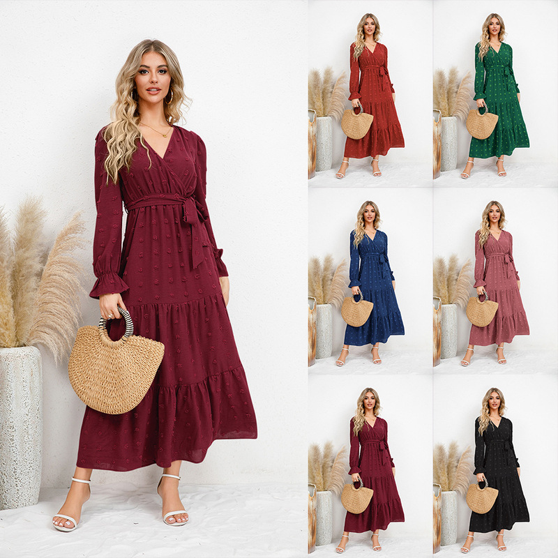 2023 Amazon Autumn and Winter New Pure Color Casual Dress Cross-Border New Women's Long Skirt