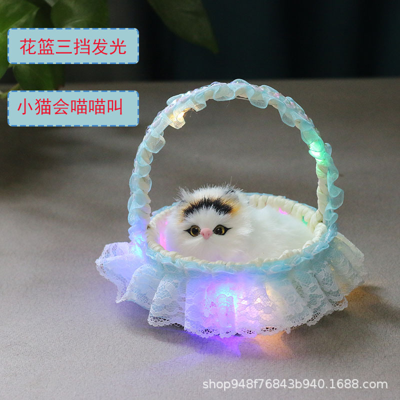 빛나는 바구니 (파란색) 작은 새끼 고양이 블랙 헤드가 전화합니다.