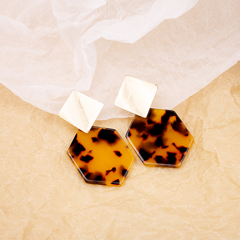Net Red Exaggerated Leopard Print Earrings Trendy Personality Hexagonal Geometric Tortoiseshell Acetate Acrylic Earrings