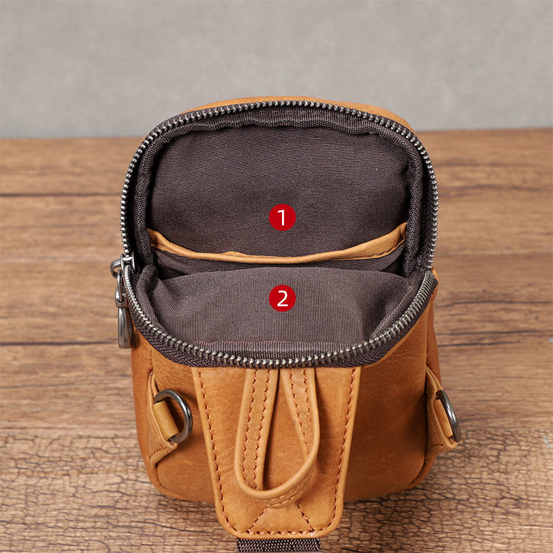 Túi đeo chéo nam mini da bò lớp đầu 13x5x19 cm — Màu đen chi tiết 8