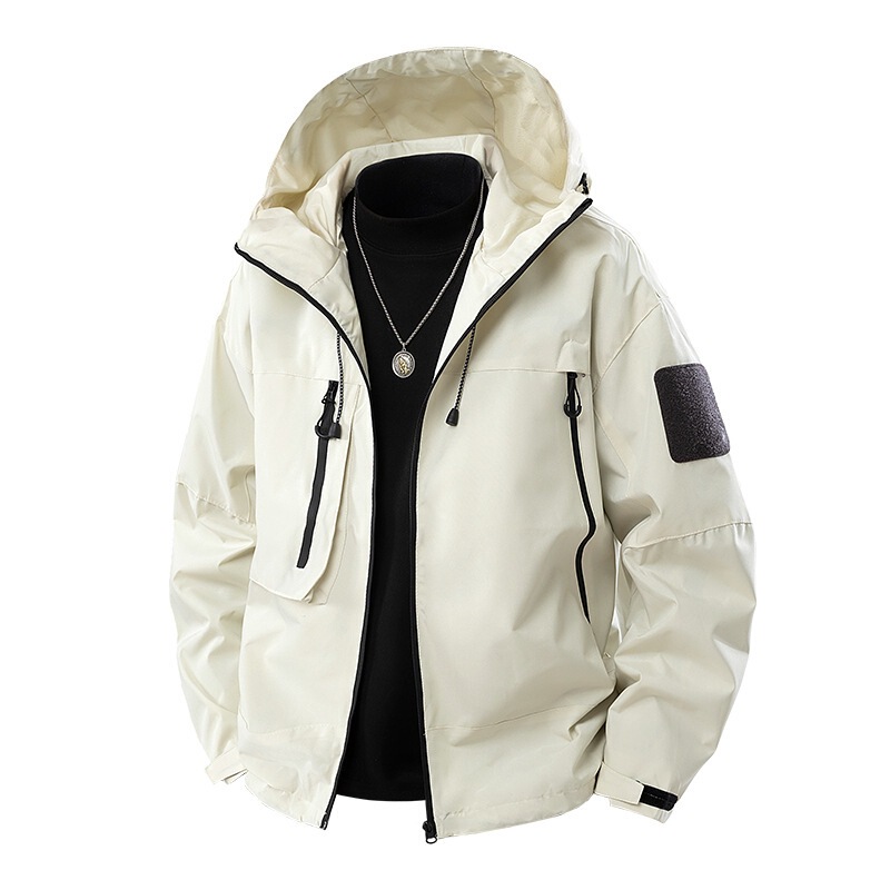 Jacket Men's 2025 Spring New Style Men's Korean Style Slim Hooded Shoulder Patch Outdoor Jacket Trendy Cross-Border Jacket Men's 2025 Spring New Style Men's Korean Style Slim Hooded Shoulder Patch Outdoor Jacket Trendy Cross-Border
