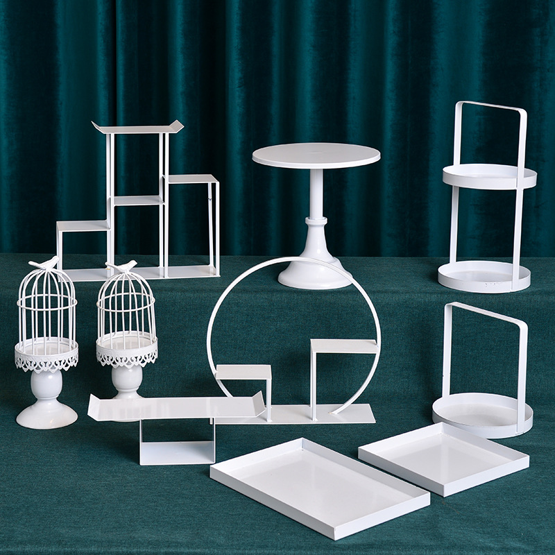 De Hierro blanco mesa de postre decoración cuadrada soporte de la torta placa macaron Chino de doble capa Buñuelo soporte de la tabla de descanso de té image 17