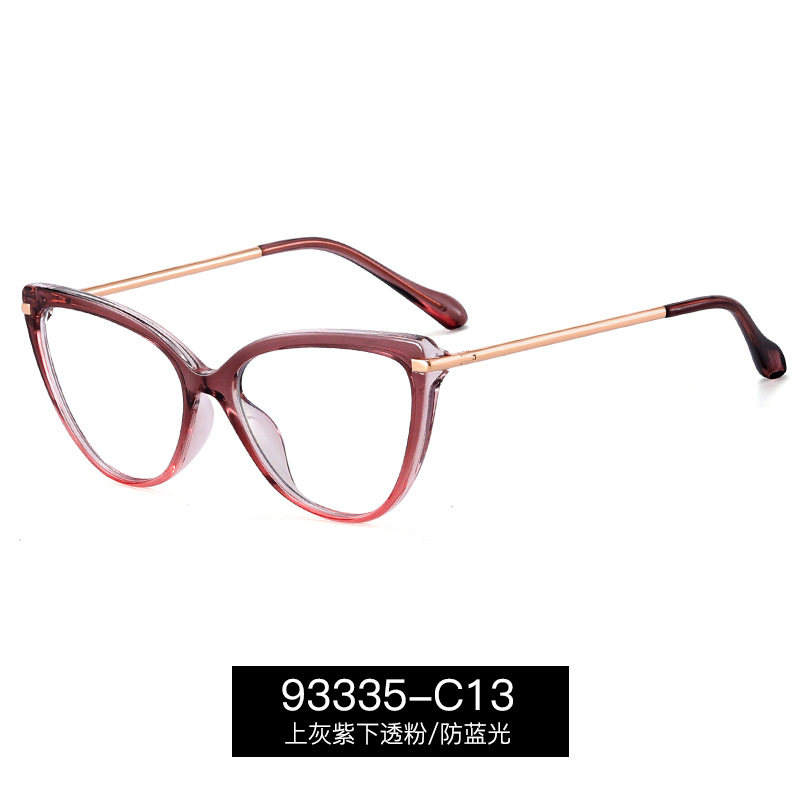 93335 gafas de marco de ojo de gato retro europeo y americano TR90 primavera pierna de metal anti-Luz Azul miopía gafas