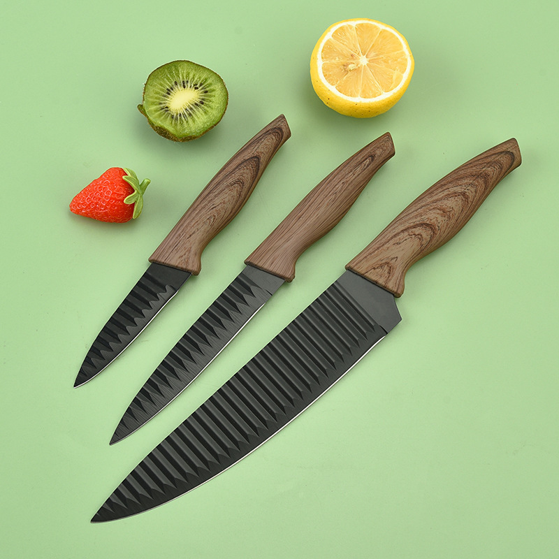 Venta directa de cuchillos de cocina traje cola de milano mango patrón de onda de seis piezas conjunto de cuchillos de cocina caja de color caja de regalo en stock