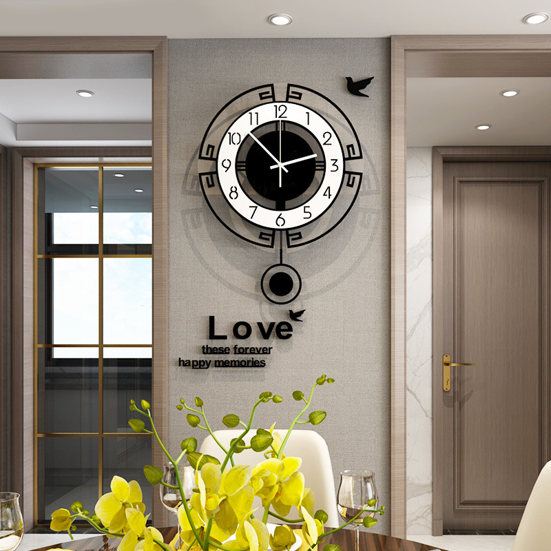 Reloj de Pared Moderno y Minimalista de Estilo Chino, Decoración de Pared para Sala de Estar, Reloj de Pared Silencioso de Lujo Ligero