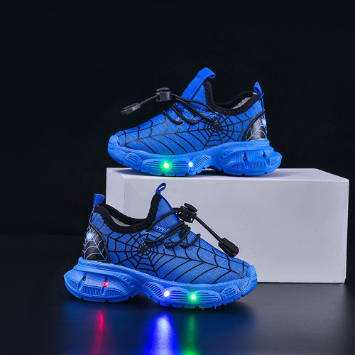 Spring and Autumn Children's Sports Shoes Spider-Man LED Lighting Shoes for Boys Aged 1-6, Sports, Breathable, Comfortable, Casual Shoes