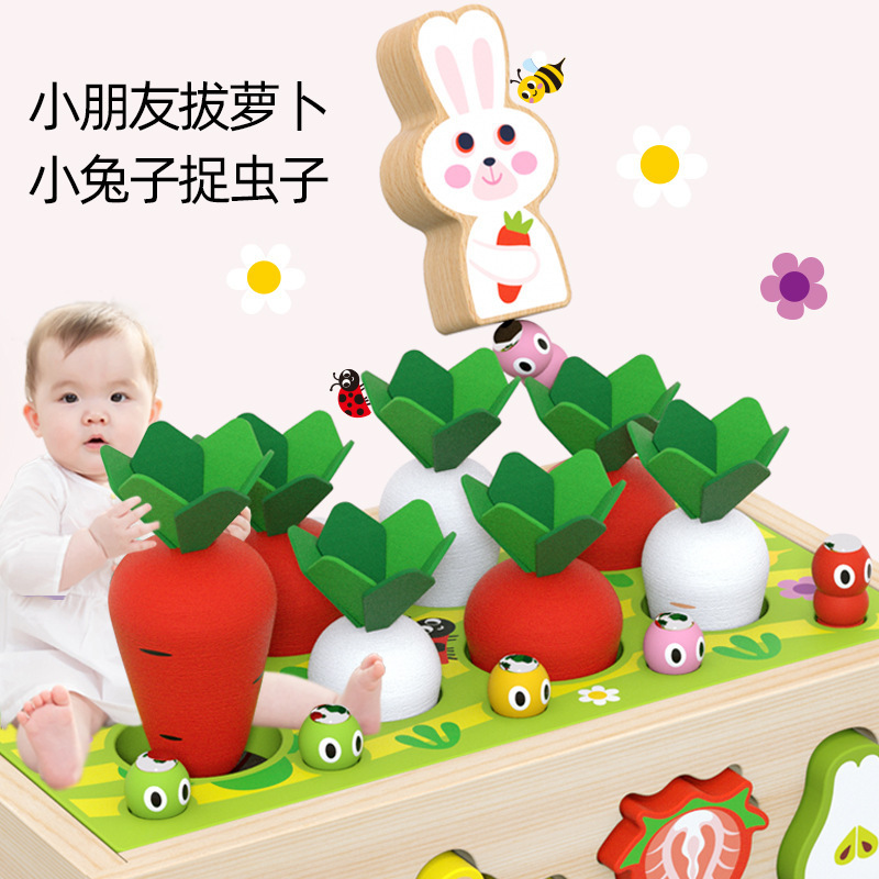 Los niños multifuncionales de madera digital fruta forma animal bloques de construcción rábano poroso juego forma inteligencia Coche