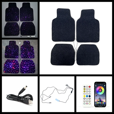 Car mats modified fabric fiber starlight full set car carpet 4 universal fiber starlight car mats (Universal Foot Pad) - universal-rgb-mixed-white-light-voice-control-with-usb-cable