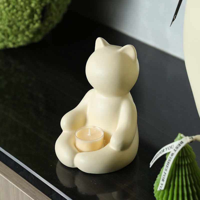 Creative ins lindo cerámico gato candelabro decoración moderna sala de estar minimalista entrada mesa de comedor decoración suave al por mayor