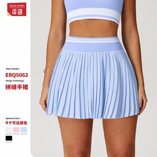 Zechuang Summer Half-Length Contrasting Pleated Skirt High-Waisted A-Line Fitness Sports Skirt Anti-Exposure Tennis Skirt 5062