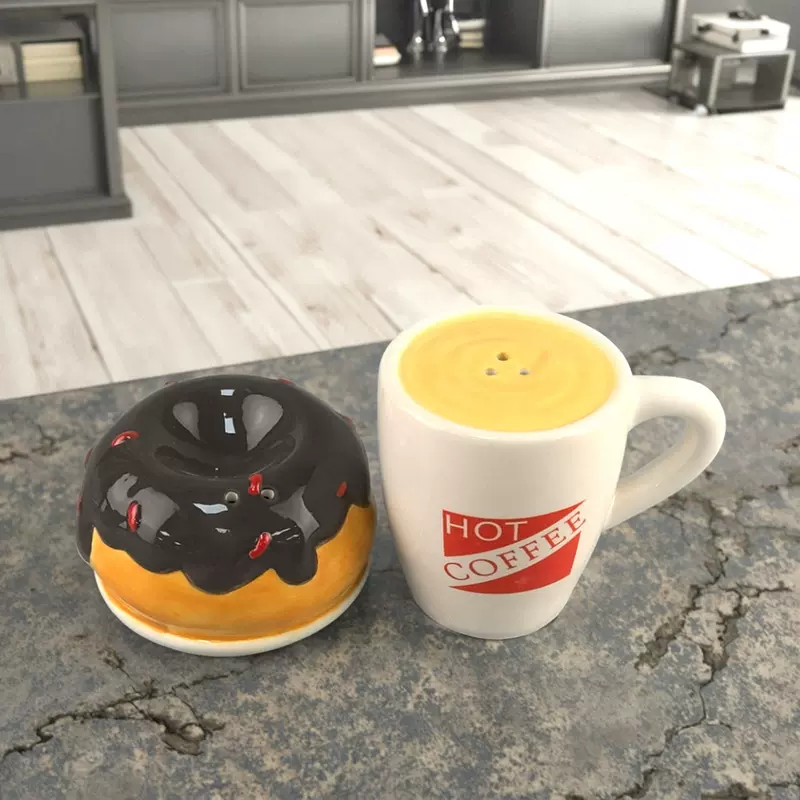 彩绘陶瓷咖啡甜甜圈椒盐罐胡椒瓶罐摆件动物造型调味瓶厨房用品