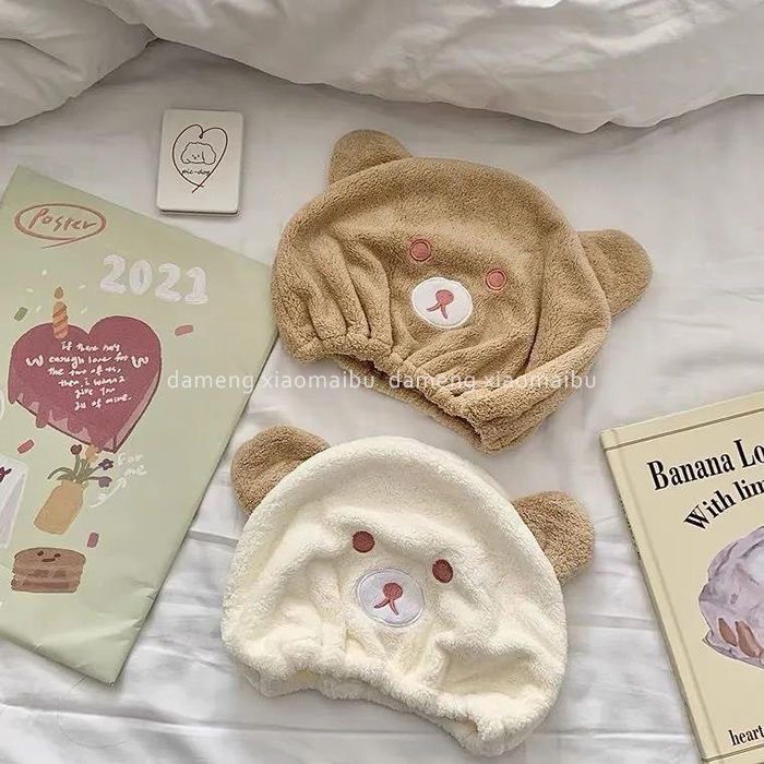 Super Absorbent Quick-Dry Hair Drying Cap For Women, Bear And Rabbit Thickened Shower Cap, Children's Cute Head Wrap,_voghion.com