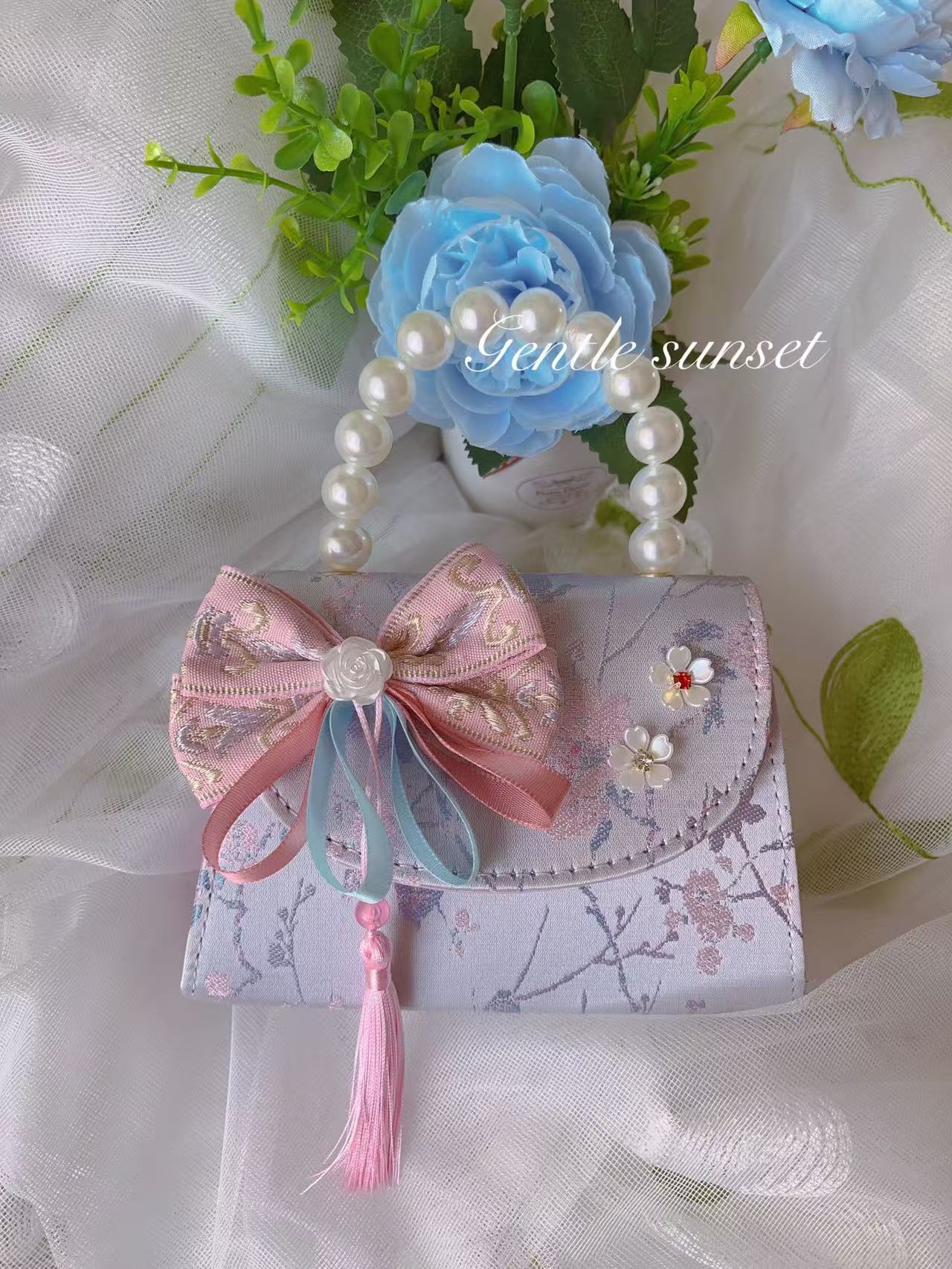 Bolso de princesa de niñas 2025, otoño nueva chica lindos bordillos de encaje mochila bolso de perlas de estilo chino Aisha