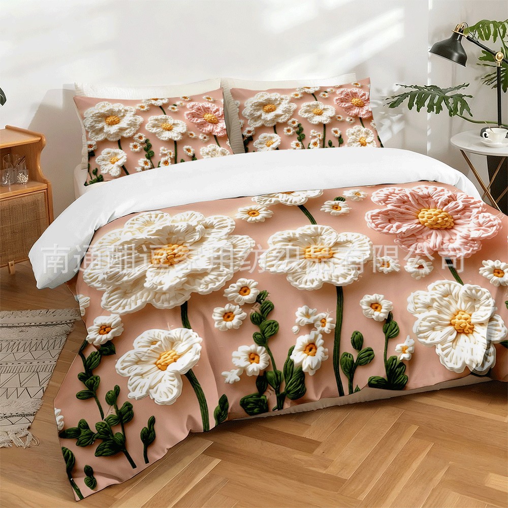 Floral 3D kit de impresión digital fábrica directa transfronteriza POD ropa de cama de tres piezas Amazon