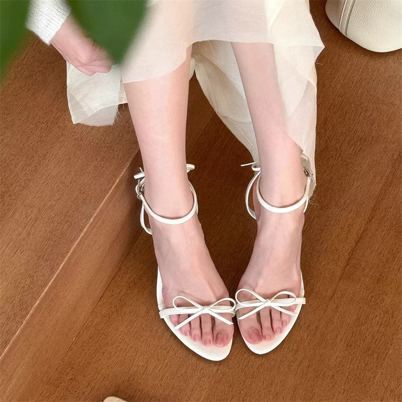 Moonlight Nude! Stunning Nude-colored One-strap Bow Summer New Versatile Stiletto Sandals For Women_vogvips.com