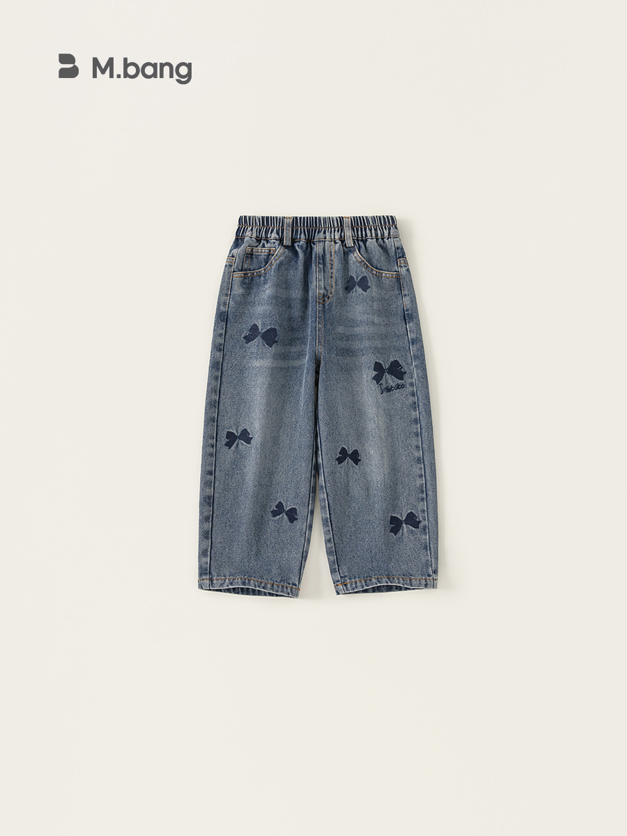 Pantalones Largos de Mezclilla para Niñas Youbao, Primavera 2026, Nuevo Estilo, Pantalones Rectos con Lazo para Niñas