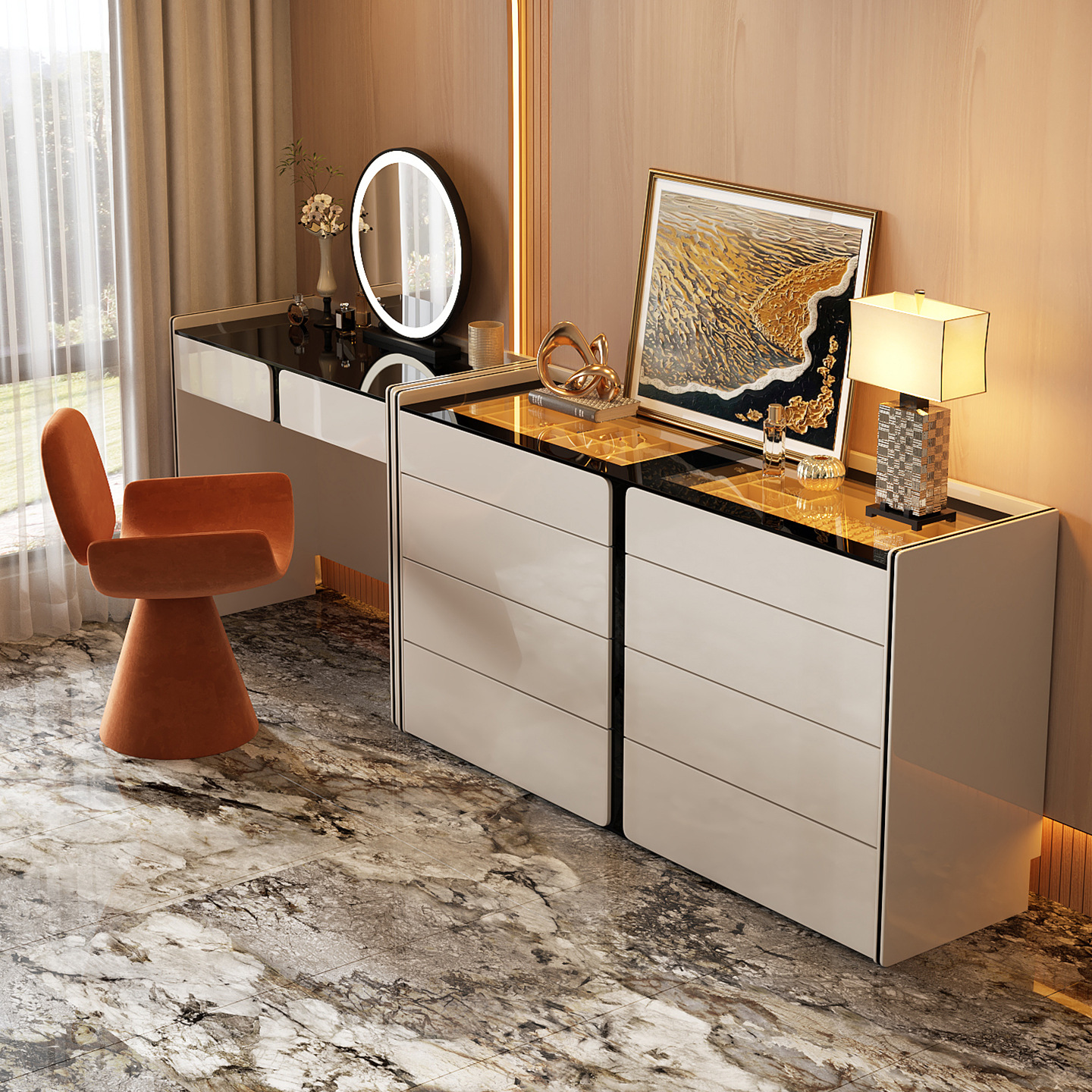 Italian Light Luxury Eight-Drawer Cabinet, Dresser, Cupboard, Integrated Bedroom Combination, Makeup Table, Bed, Modern Tail Storage Jewelry Cabinet