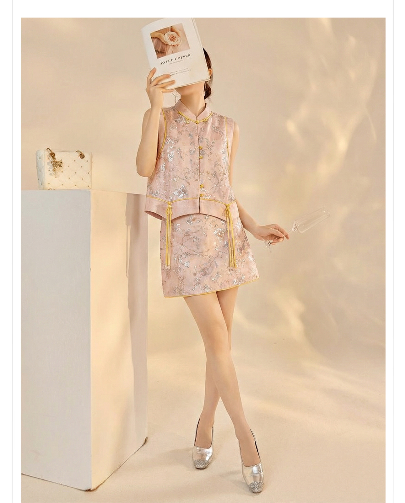 Áo hai dây thêu sequin phối tua rua cổ đứng – set chân váy midi phong cách tân Trung Hoa — nửa váy, Trang chủ chi tiết 8