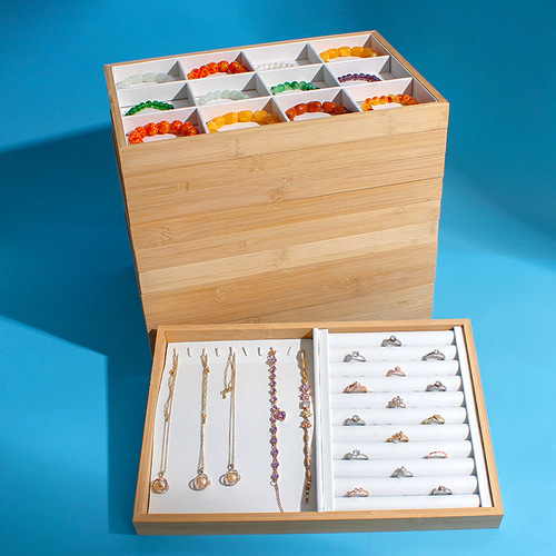Cross-border PU bamboo pallet jewelry ring storage box jewelry necklace jewelry display props bracelet box