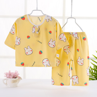 2021 summer baby Cotton silk Short sleeved shorts Two piece set Infants Artificial cotton Icy Home Furnishings Children's clothing