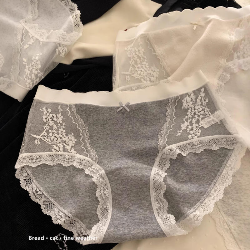 Warm and Sweet Lace Women's Cotton Underwear 7A Antibacterial Full Pants Class A Baby Cotton Crotch Mid-Waist Hip Underwear