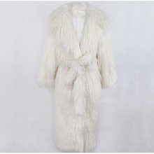 女装皮草外套滩羊毛大衣长款系带西装领休闲保暖环保皮草大衣大码