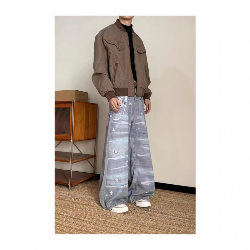 American Retro Niche Cartoon Ocean Style 3D Printed Personalized Jeans for Men and Women, Vintage Loose Wide-Leg Long Pants American Retro Niche Cartoon Ocean Style 3D Printed Personalized Jeans for Men and Women, Vintage Loose Wide-Leg Long Pants