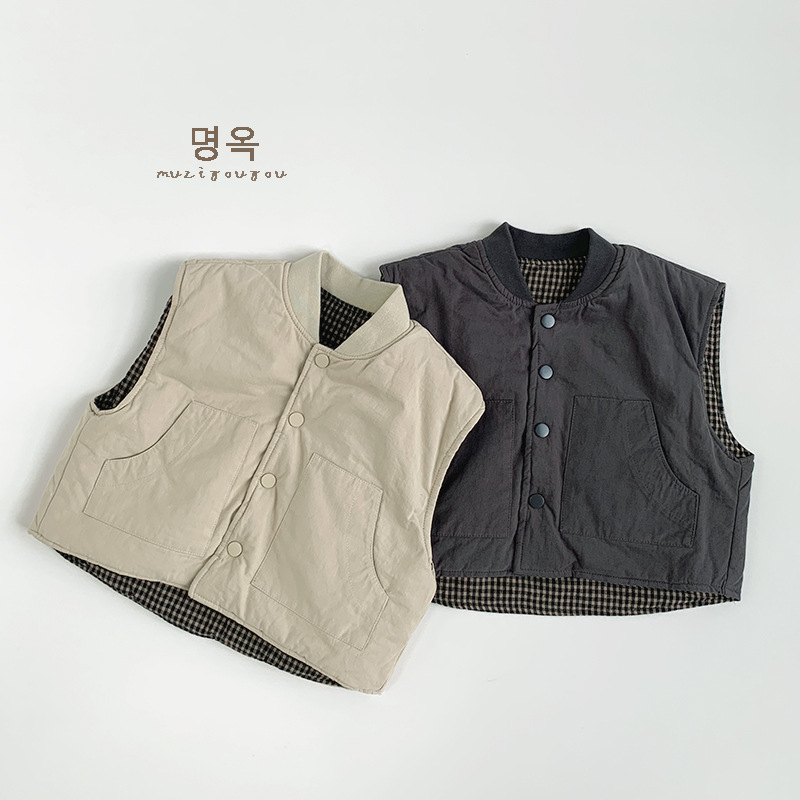 Chaleco de algodón de doble cara 2025, nuevo invierno para niños y niñas, chaleco caliente para niños pequeños y medianos, moda coreana