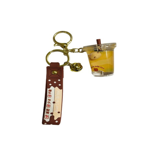 Fashionable Pearl Milk Tea Bear Keychain Quicksand Bottle Key Pendant Desktop Ornament Jewelry Bag Pendant Wholesale