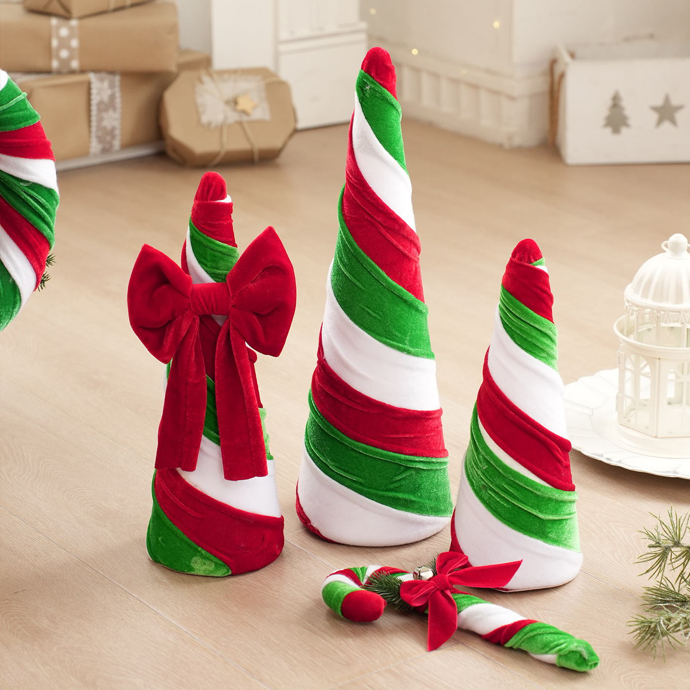 Decoración de Navidad rojo verde veludo adornos colgantes dulces árbol de Navidad vestido colgantes diseño de la escena de vacaciones