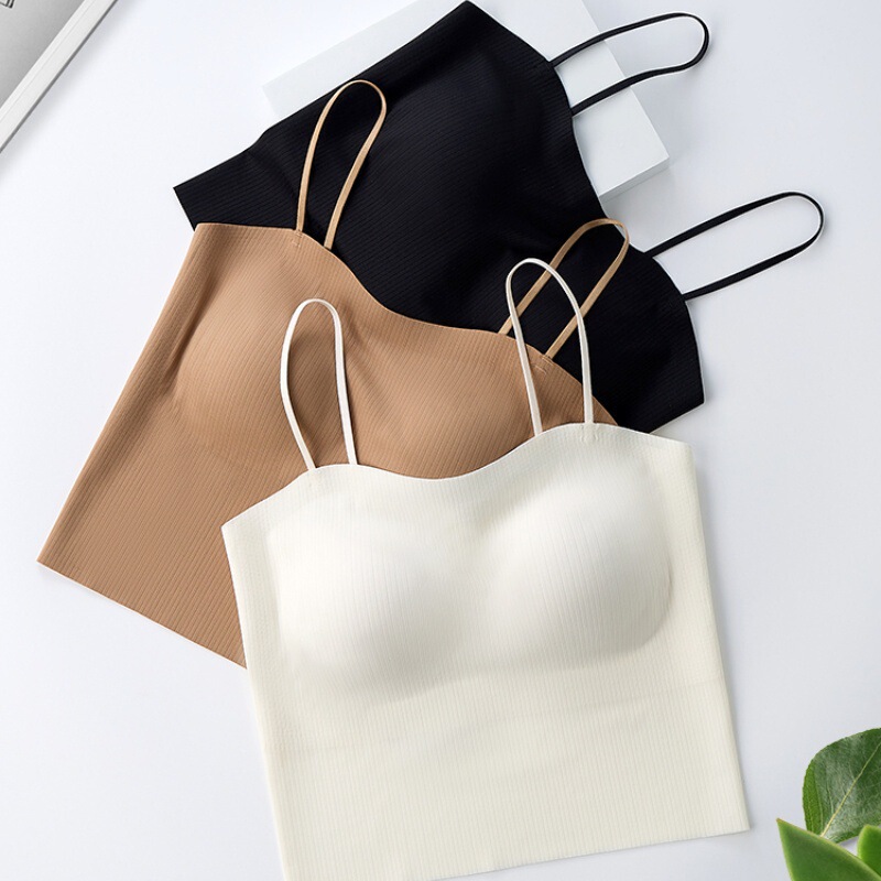 Summer seamless beauty back integrated camisole women's self-contained chest pad base thin one-piece outer top women's