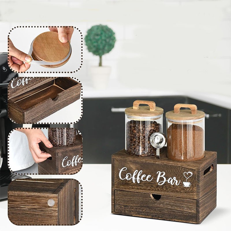 实木家用咖啡豆收纳盒桌面咖啡胶囊储物盒木质抽拉带分格收纳盒