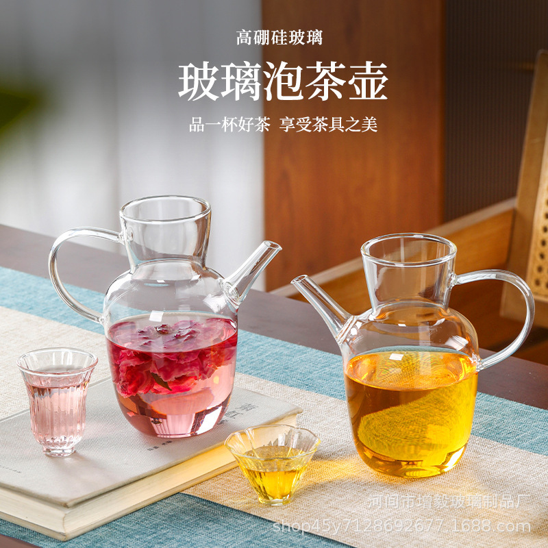 New Chinese-Style Imitation Song Dynasty Green Teapot with Bamboo Joint Cup, Glass Teapot, High Borosilicate Tea Brewing Pot, High-Temperature Resistant Tea Set