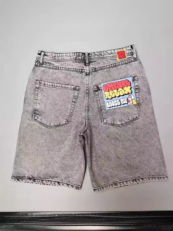 Classic Skateboard Denim Shorts Washed Denim Shorts Men's Summer Loose Retro Trendy Brand Solid Color Casual Shorts