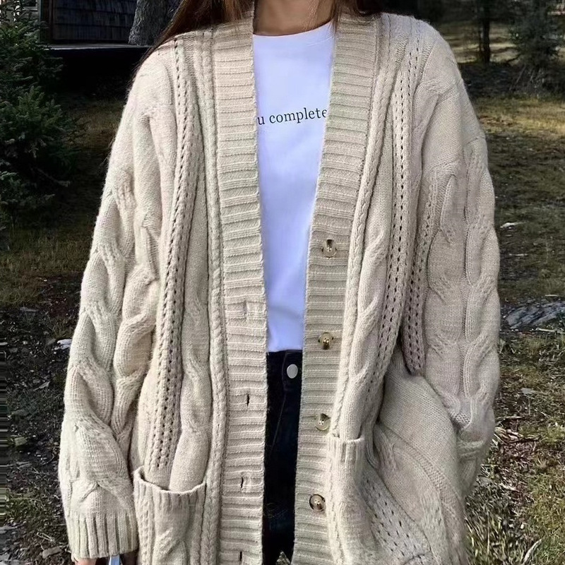 Fall/Winter 2022 New Lazy Style Advanced Sense European and American Solid Color Twist Sweater Knitted Cardigan Jacket Women's Clothing