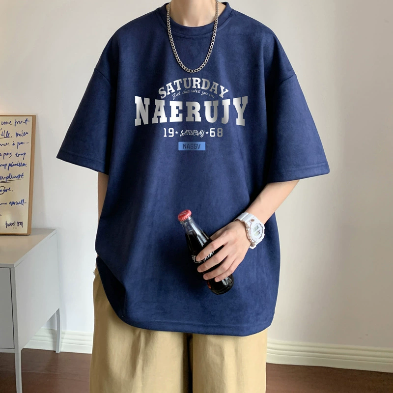 Замша! Мужская Тяжелая замшевая футболка с короткими рукавами и JT360-P25