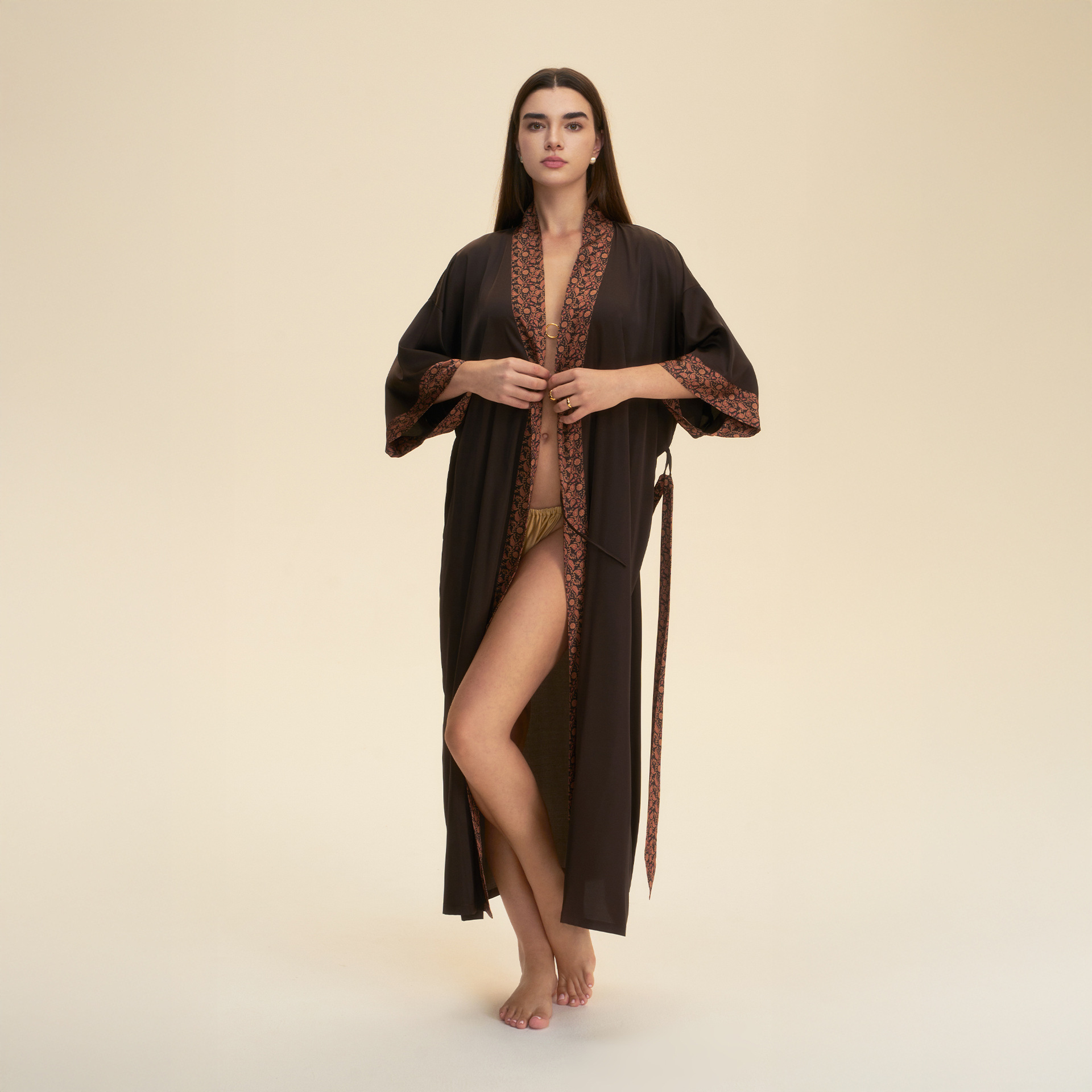 Amazon nuevo pijama transfronterizo damas moda cardigan ropa de encaje sólido ropa de ropa de casa WP3977