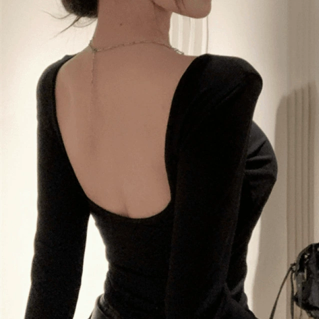 Горячая девушка сексуальная дикая роса с обтягающей спиной с длинными рукавами футболка женская весна и лето черный нижний топ