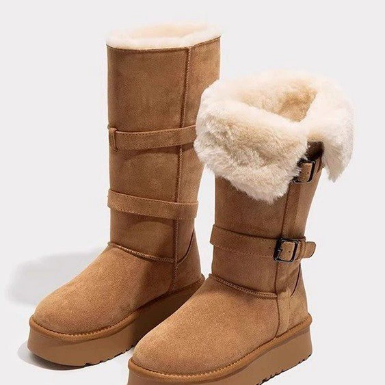 Высокие зимние ботинки на платформе, женские, тёплые, размеры 35–40, серый/camel