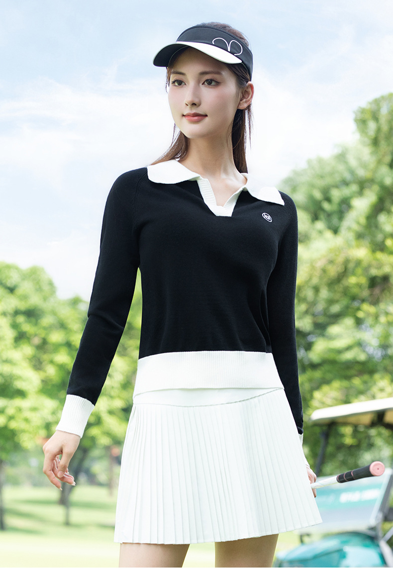 Áo len cổ chữ V nhỏ dài tay nữ PGM Golf thu đông — Áo len đen [cổ chữ V nhỏ/vải len ấm áp/độ co giãn và mềm mại cao] YF863 chi tiết 6
