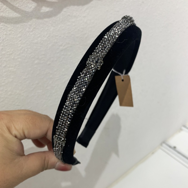 Black temperament small fragrance style rhinestone chain autumn and winter new product bow hoop sweet hair accessory_voghion.com