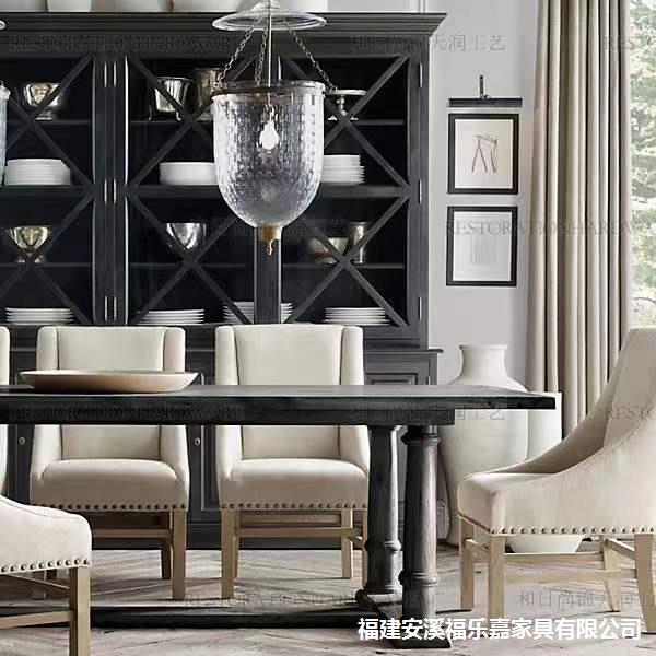 法式乡村全实木复古餐桌美式轻奢做旧餐台原木长条饭桌简约工作台