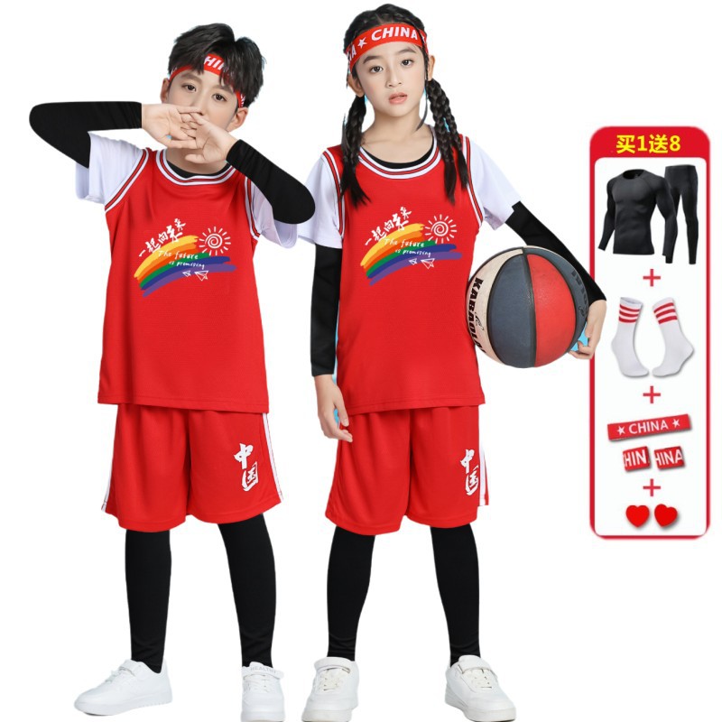 Girls' Basketball Clothes suit Boys' Autumn and Winter Children's Tight Clothes Training Clothes Long Sleeve Kindergarten Sports Jersey