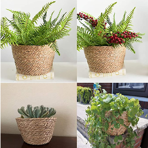Wholesale Nordic straw flower pots, rattan flower pots, flower baskets, succulent flower pots, simple woven straw flower pot sets