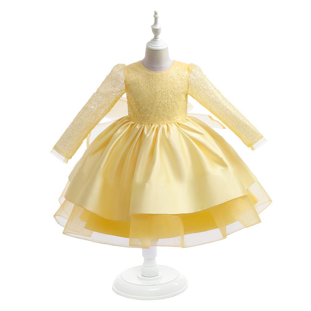 Vestido de niños de comercio exterior europeo y americano vestido de princesa pettiskirt vestido de rendimiento de piano vestido de malla de lentejuelas para niños