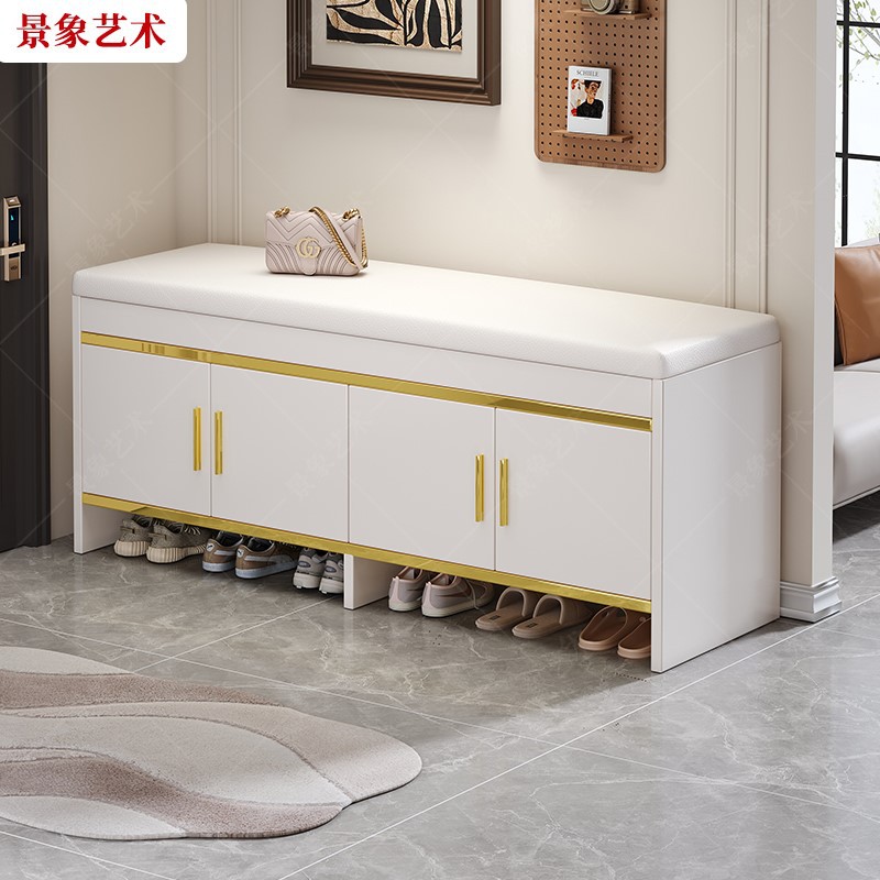 Taburete de cambio de zapatos de lujo ligero para el hogar, taburete de puertas para el hogar, taburete de zapatos, gabinete de zapatos, paquete blando, taburete de asiento, gabinete de almacenamiento integrado bajo