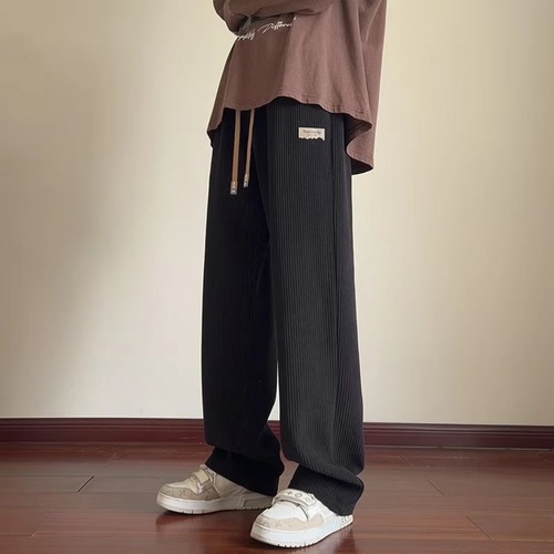 Men's Spring and Autumn American Loose Wide Leg Sport Trousers with Texture Sensation Straight Leg Linen Pants