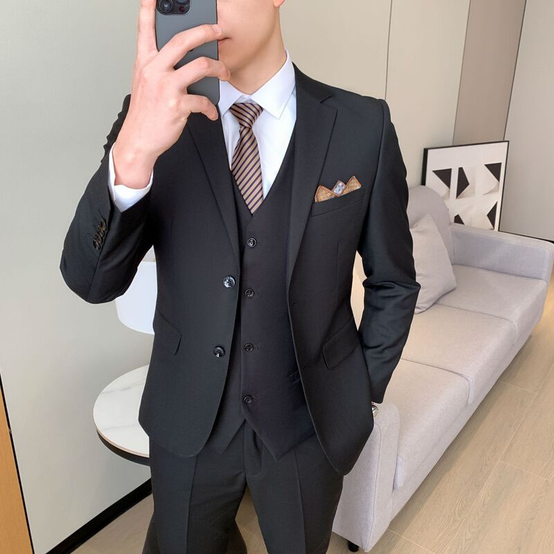 Summer Thin Black Suit Set for Men, Notch Lapel Suit Jacket, Slim Fit, Wrinkle-Free, Business, Commuting, Wedding Suit Summer Thin Black Suit Set for Men, Notch Lapel Suit Jacket, Slim Fit, Wrinkle-Free, Business, Commuting, Wedding Suit